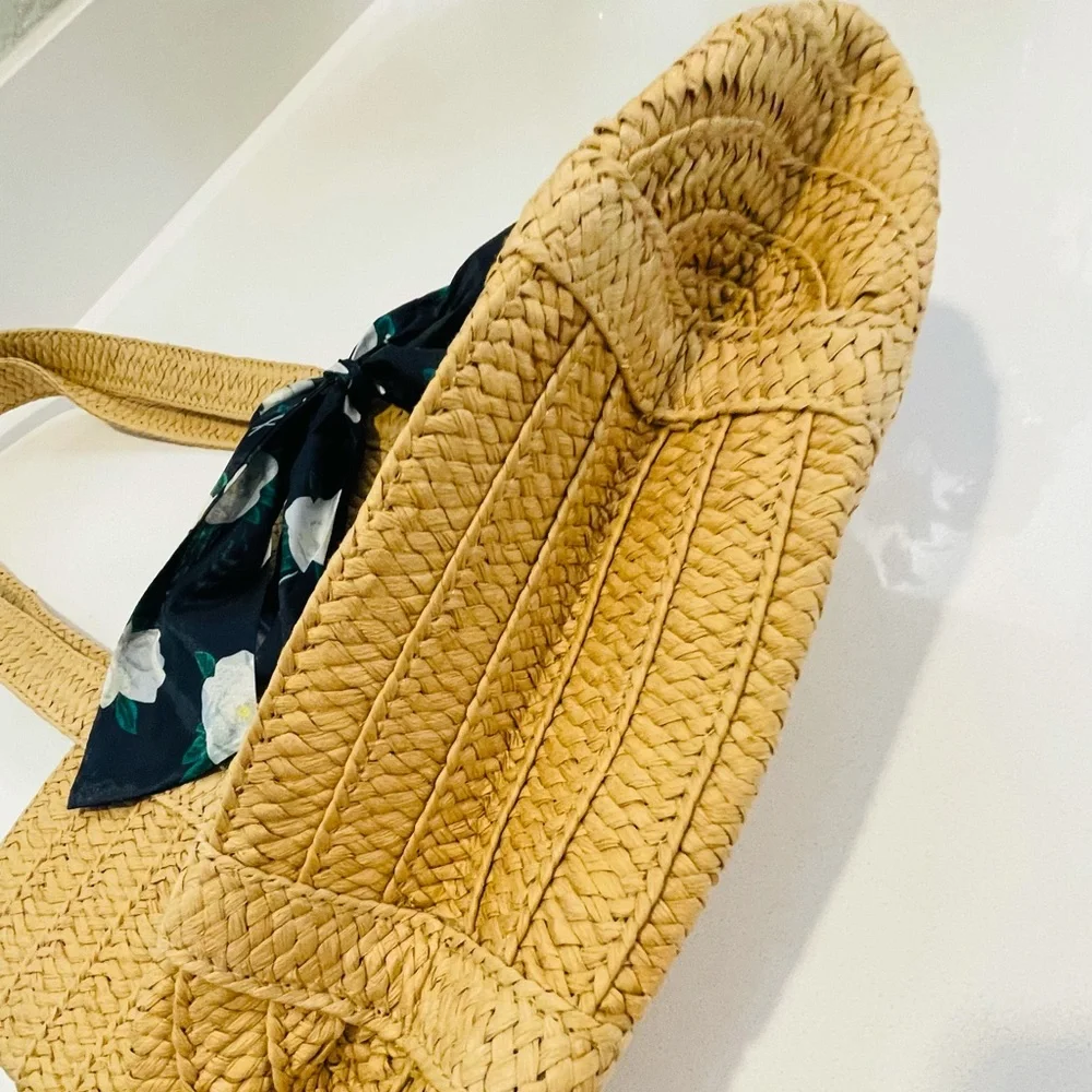 Draper James Straw Tote with Floral Scarf